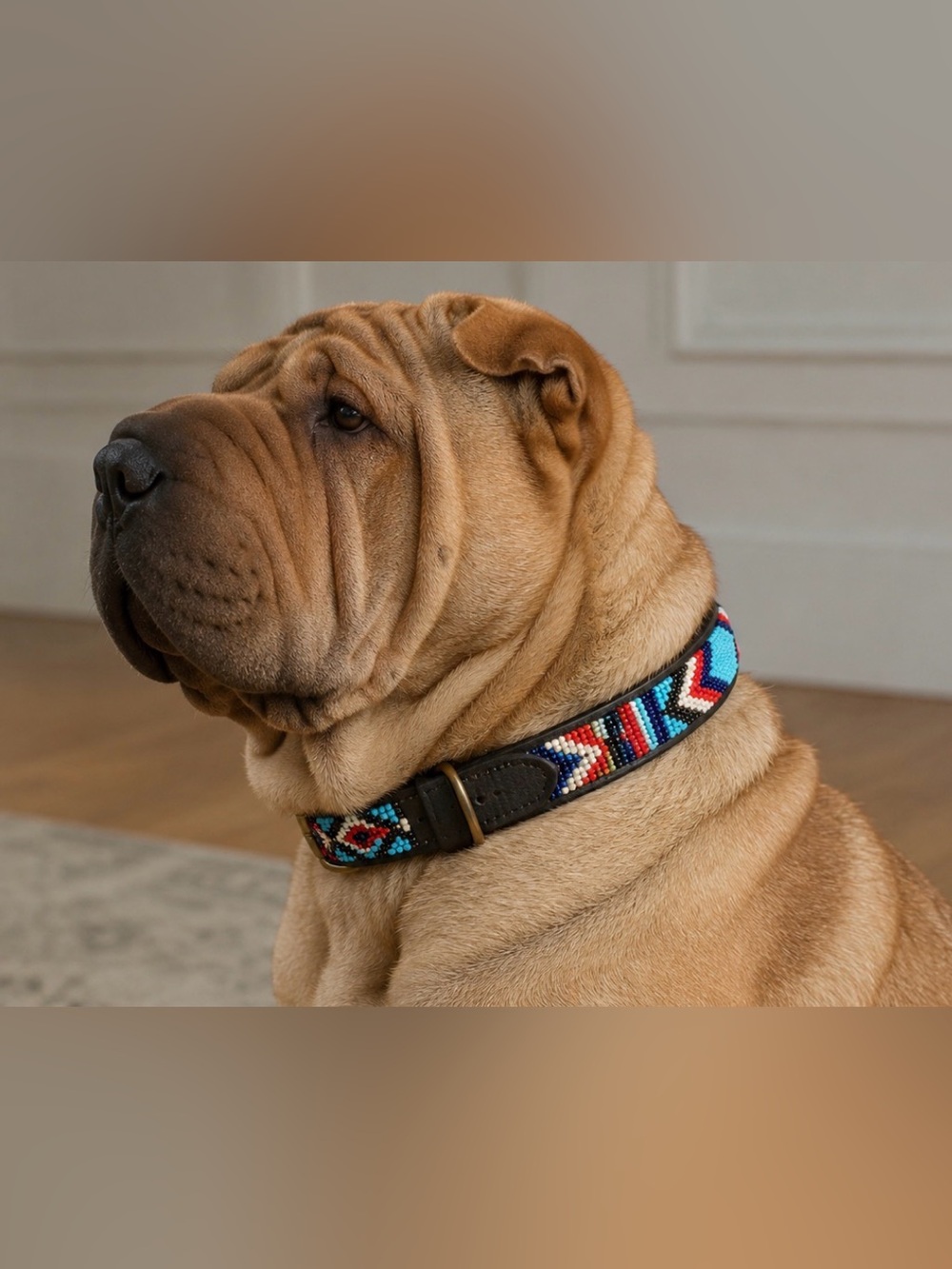 NWT All Leather Hand Beaded Dog Collar $200 MSRP